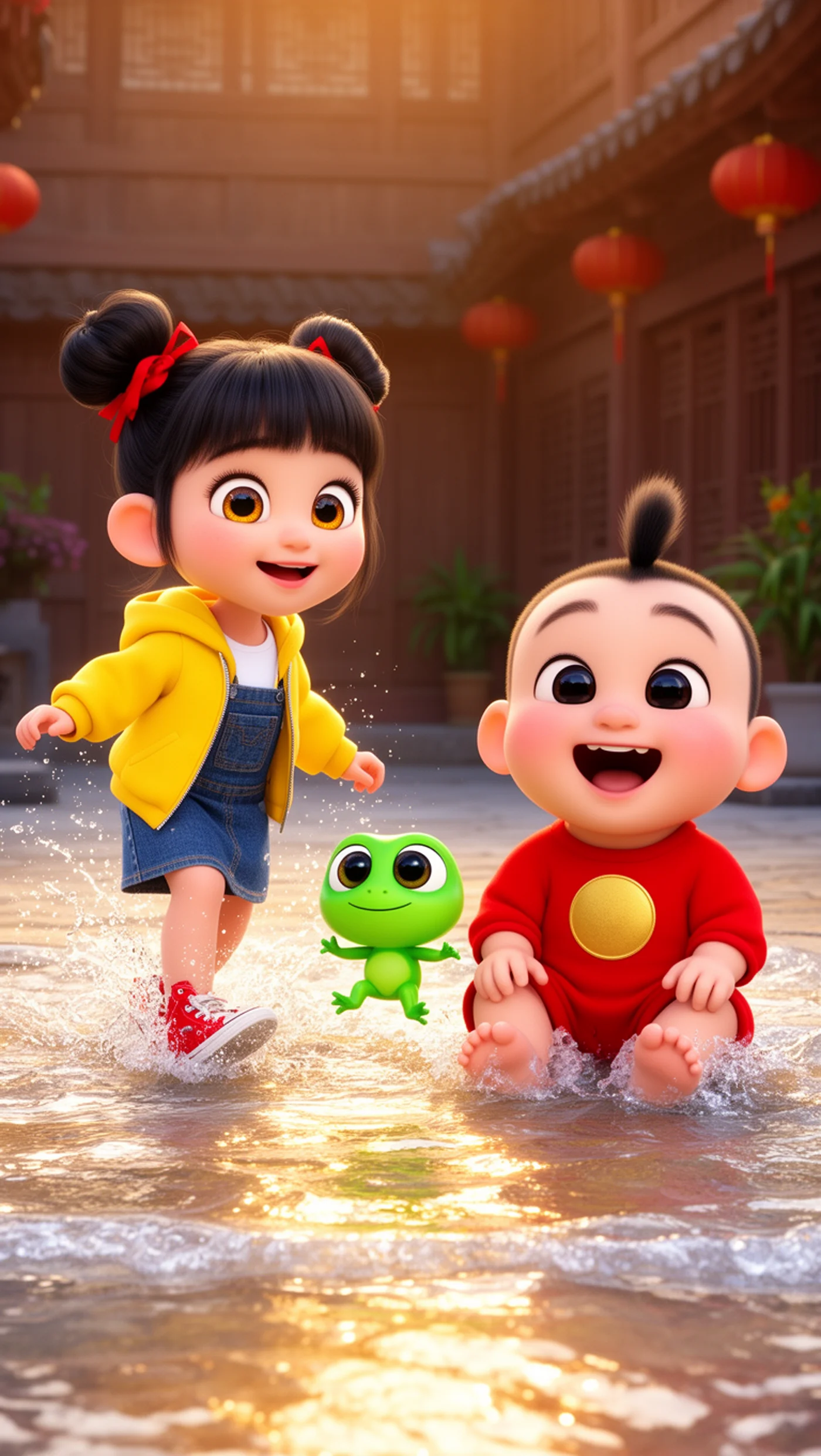 樂樂與福寶在海邊玩水